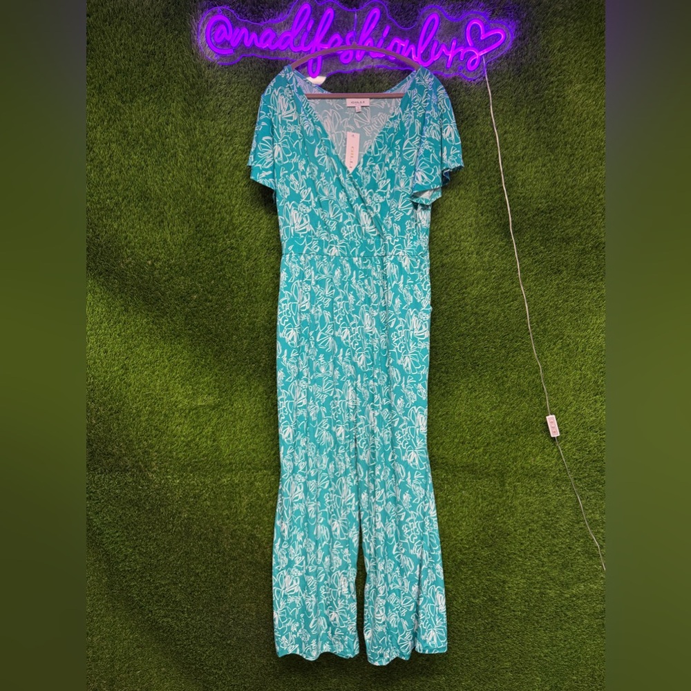 Gilli Turquoise Floral Wrap Jumpsuit